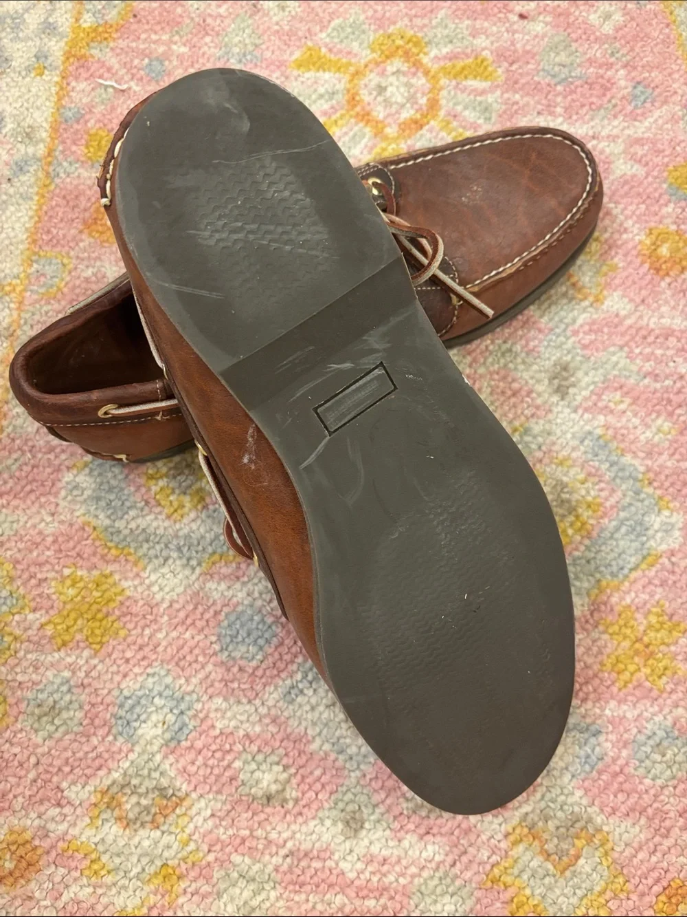 Men's Brown Leather Boat Shoes with Rawhide Laces